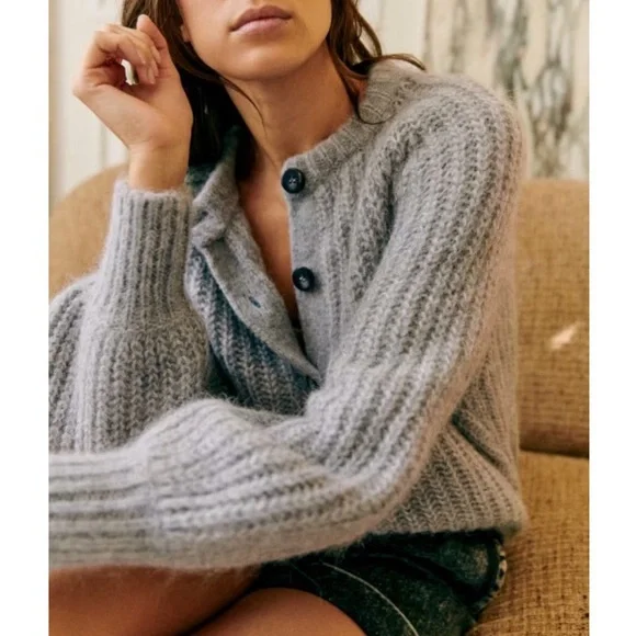 SEZANE BLOGGER FAVE Gray Alpaca Wool Oversized Cardigan Sweater Emile Jumper L - Picture 9 of 16